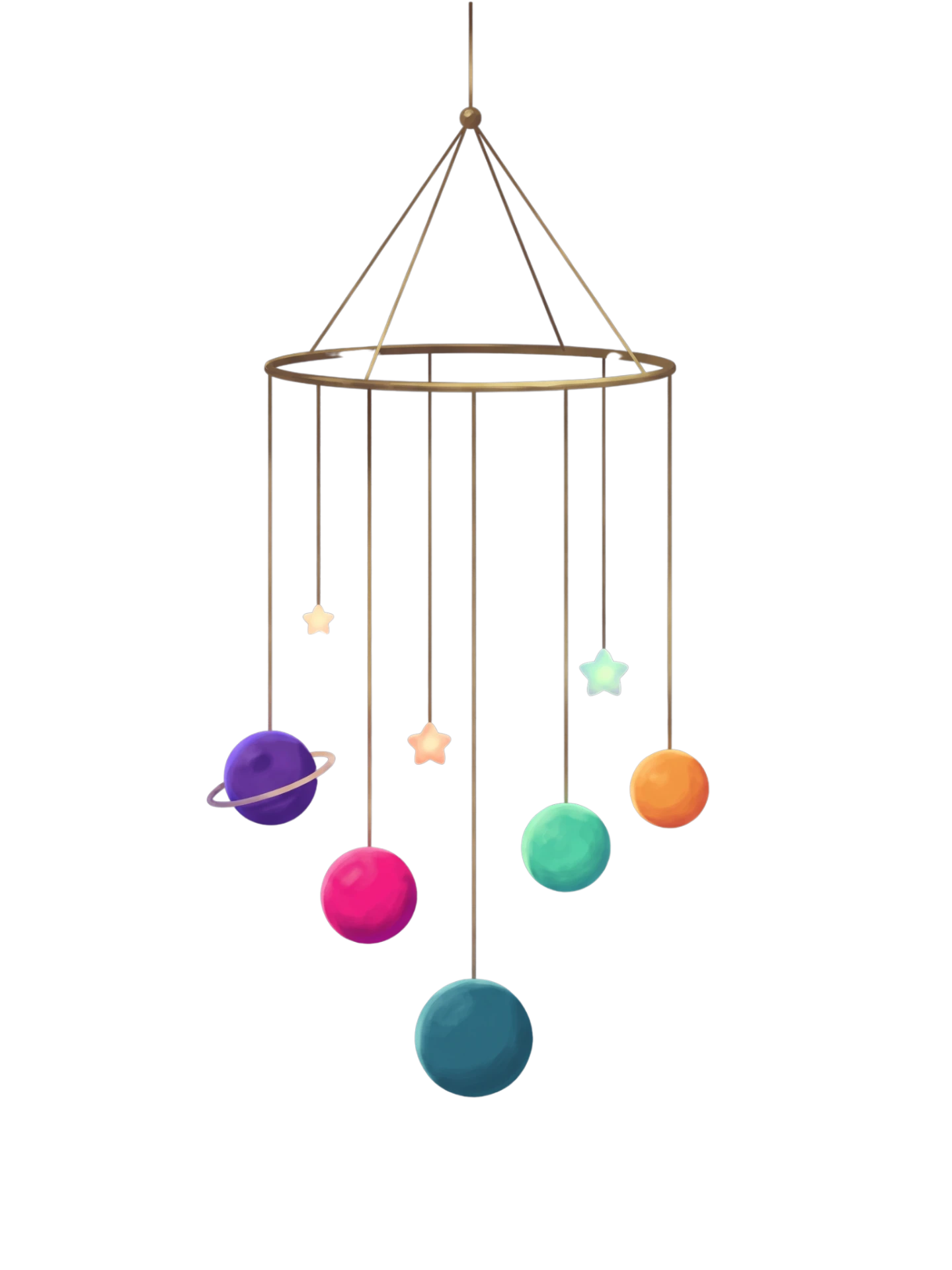 Hanging orrery mobile with planets and stars