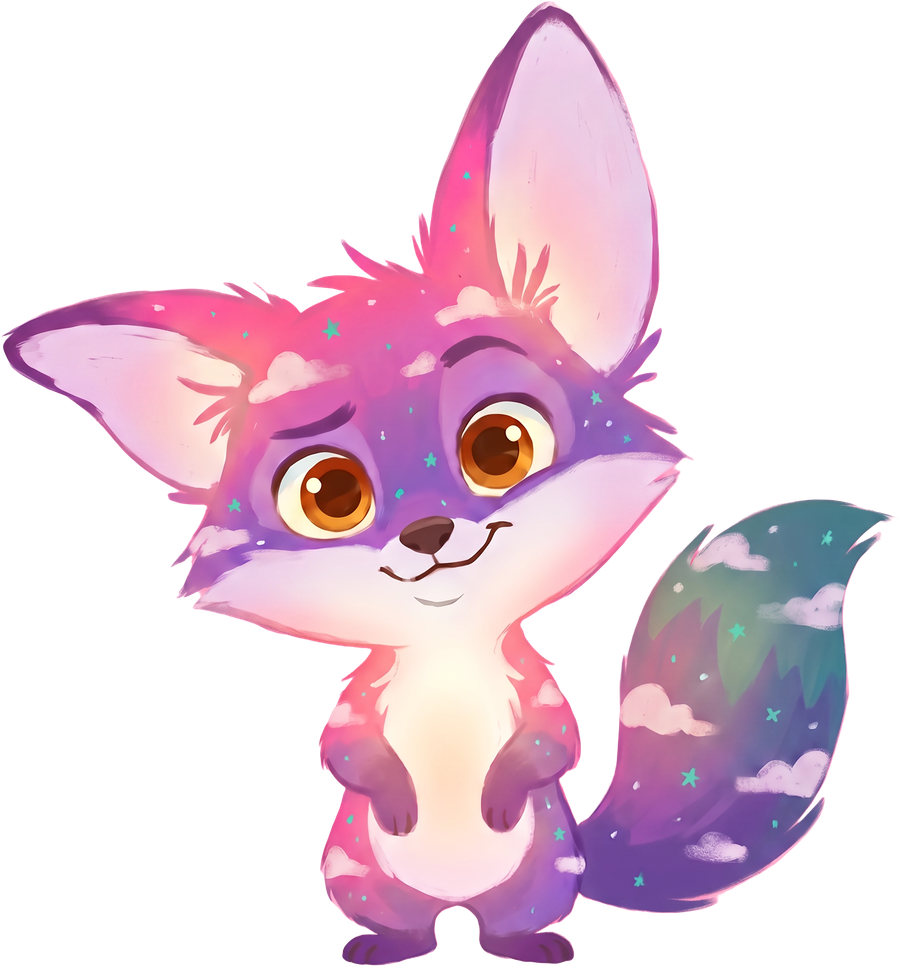 A pink and violet cloudscape fox